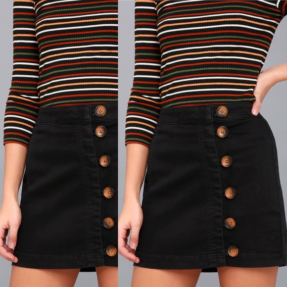 black denim skirt with buttons down the front